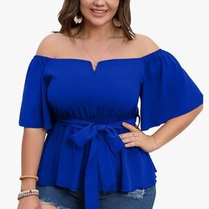 Elegant Blue Off-Shoulder Top